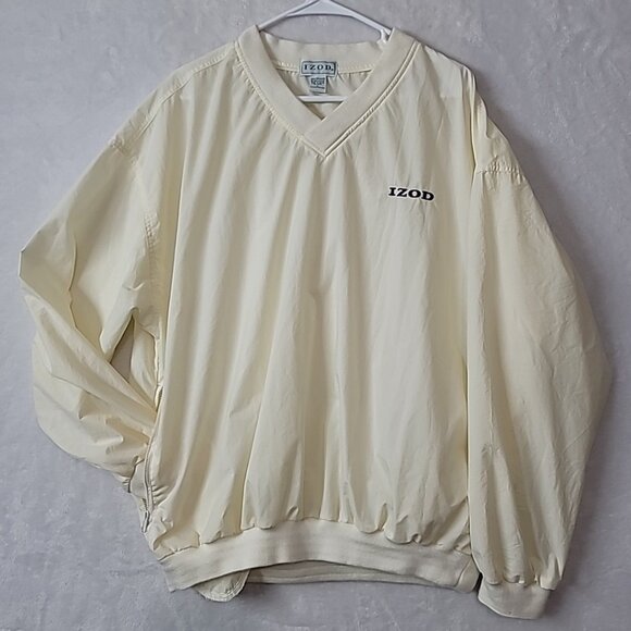 VTG IZOD V-Neck Pullover Windbreaker Men's Size LG Light Yellow Golf Outdoors - Picture 1 of 15